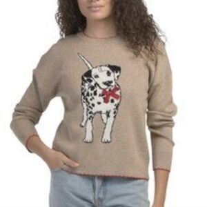 NEW NIKKA K Mocha Stretch Sweater  Dalmatian Graphic Red Bow SZ 2X Soft